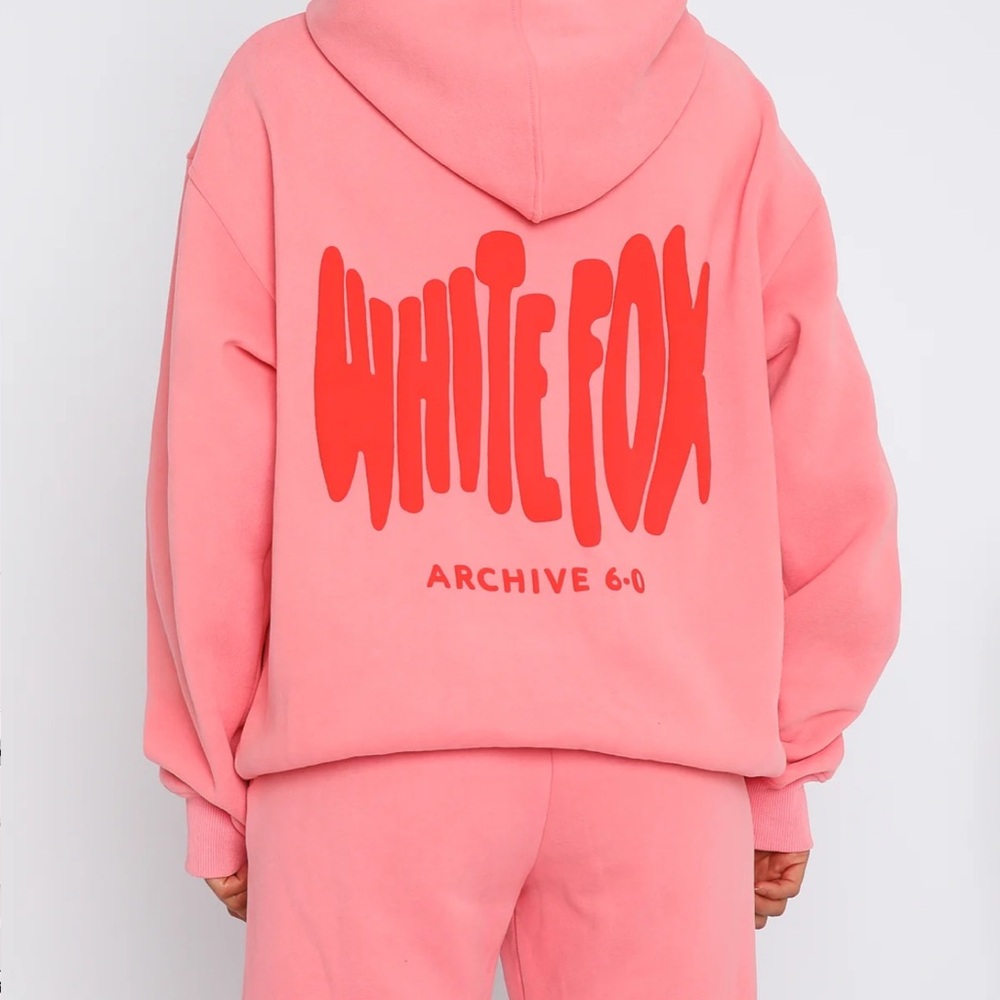 White Fox Boutique Pink Hoodie with Red Print